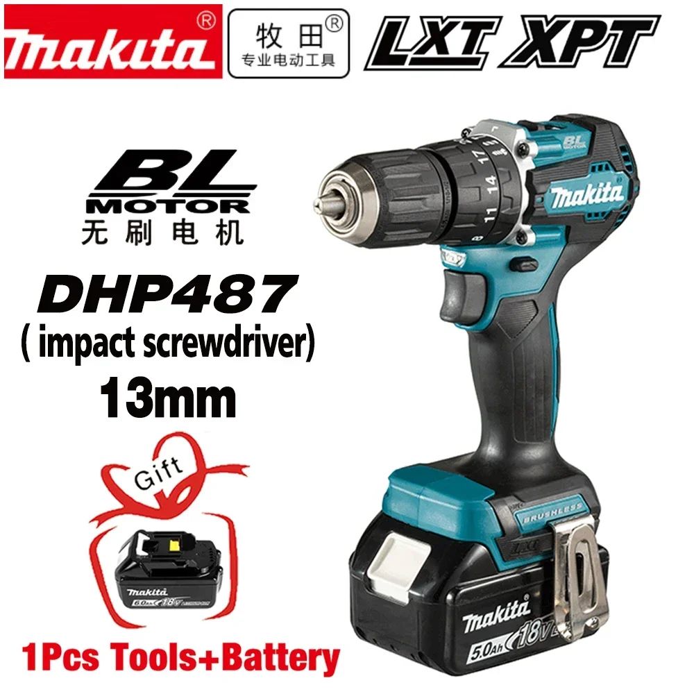 Furadeira de Impacto Parafusadeira a Bateria Makita DHP487 18V Velocidade Variável Motor Sem Escova Ferramenta Elétrica Furadeira