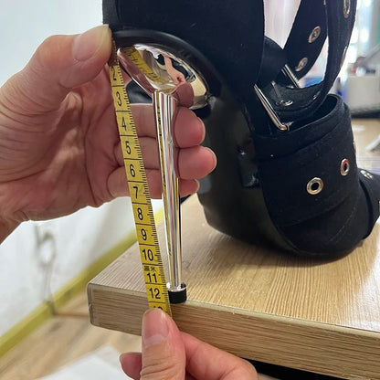 Denim Metal Rivet Buckle Silver Sandals Women's Sexy Punk Style Pointed Metal Hollow 12cm High Heels Size 34-43 Womens Shoes