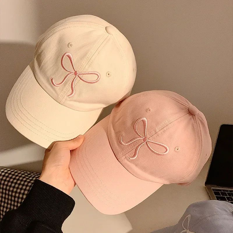 Fashion Sweet Bowknot Embroidery Baseball Hat For Women Solid Color Girl Peaked Cap Outdoor Soft Cotton Snapback Sun Visors Hat