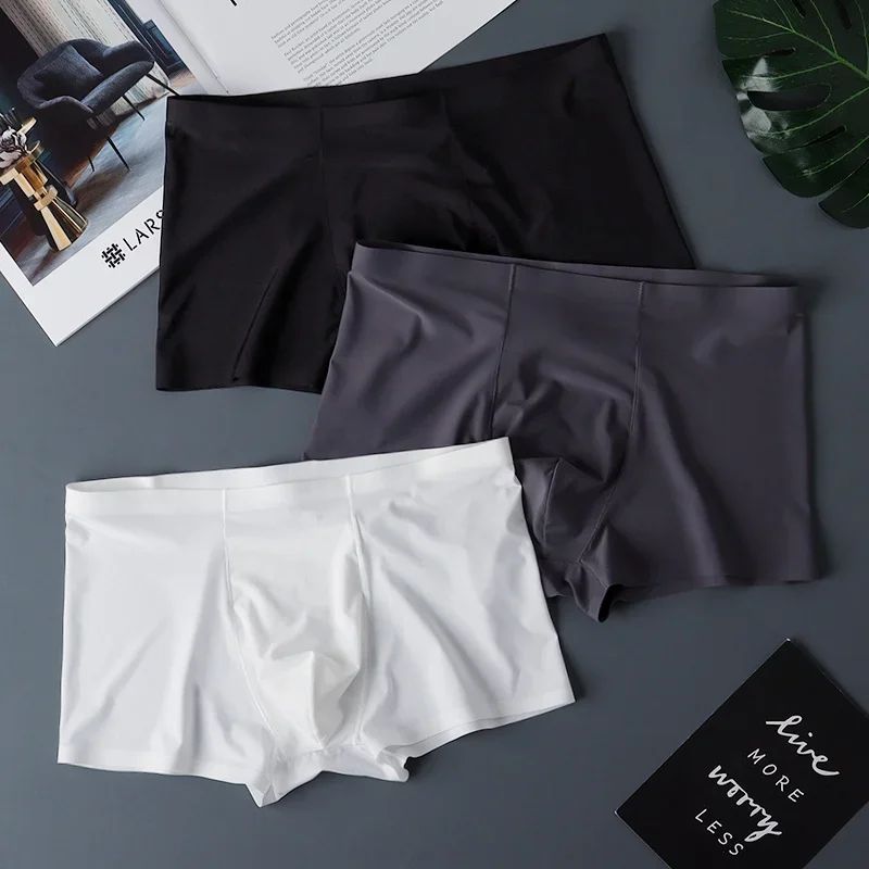 3PCS High Quality Men's Ice Silk Underwear Summer Thin Breathable Seamless Panties Sexy Male Underpants Plus Size