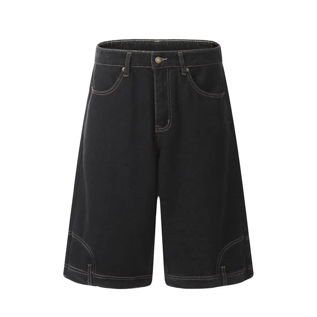 Hip Hop Retro Waist Inverted Design Men Denim Shorts Instagram Gothic Street Apparel Loose Straight Leg Pants Sports Pants