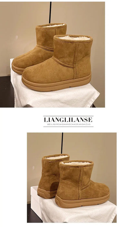 Evshine Winter Mini Snow Boots For Women Plush Lined Warm Suede Snow Boots Comfy Fuzzy Boots Fur Home Ankle Boots Lady Snow Boot