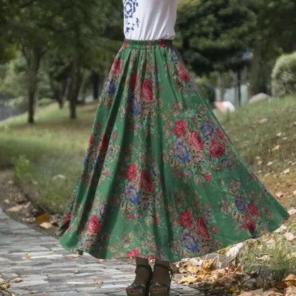 Cotton Linen Skirts for Women Fashion Casual Bohemian Y2k Print Long Skirt Summer Vintage Maxi Bottom Saias Woman Clothes Faldas