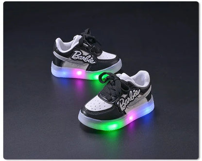 Girls Light-Emitting Sneakers Cartoon Board Shoes Breathable Breathable Leather Casual Shoes Fashion LED Shine Running Shoes