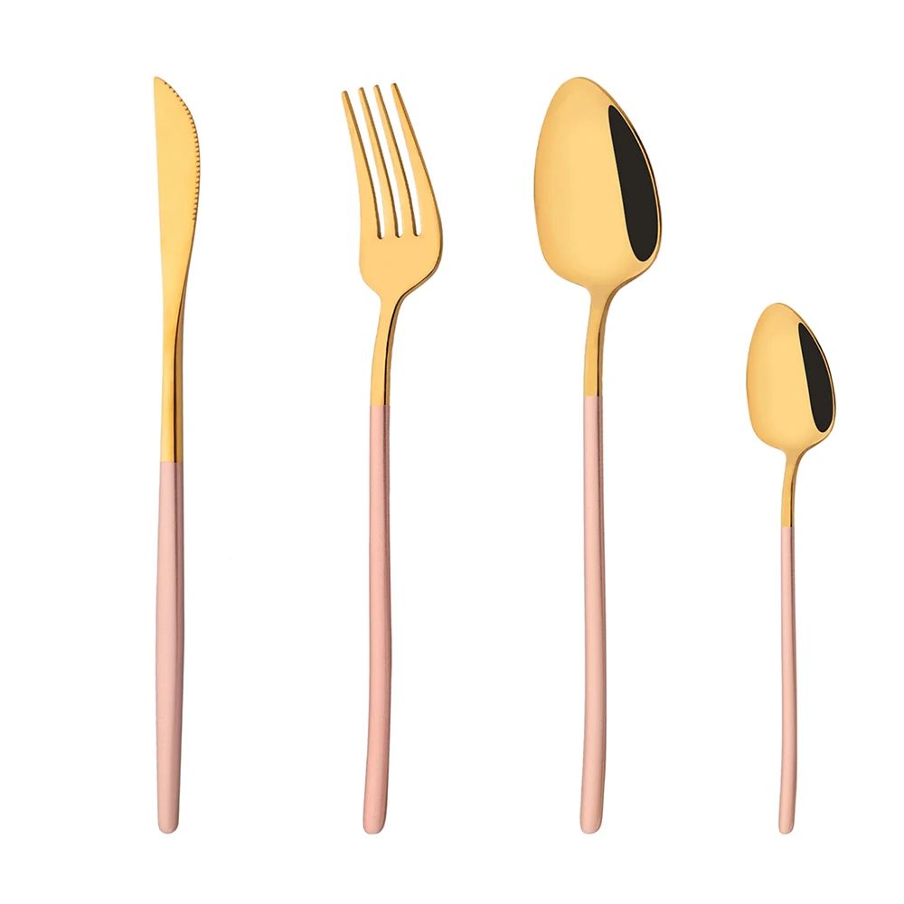 4Pcs Black Gold Dinnerware Tableware Set Mirror Stainless Steel Cutlery Kitchen Knife Fork Spoon Restaurant Wedding Flatware Set