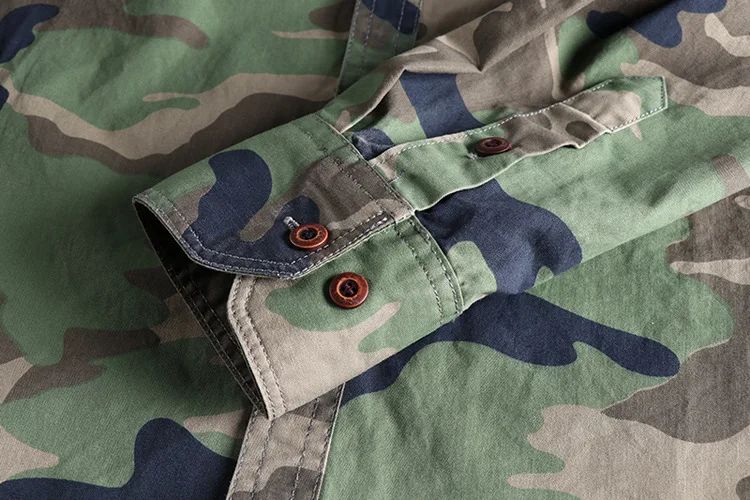 Men's Double Pocket Long Sleeve Shirts Camouflage Cargo Shirts High Quality 100% Cotton Outdoor Hiking Sports Casual Shirts
