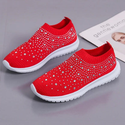2024 New Crystal Breathable Mesh Sneaker Shoes for Women Comfortable Soft Bottom Flats Plus Size 43 Non Slip Casual Shoes Woman