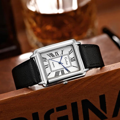 New Fashion Designer Rectangle Dial Quartz Watch for Men Casual Leather Strap Luxury Business Wristwatch Relogio Masculino