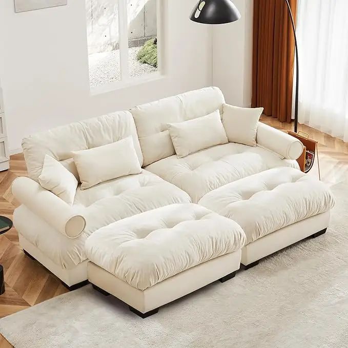 Velvet Modular Sectional Sofa Couch with Armrest And Pillows Large Comfy Living Room Furniture 94 Inch