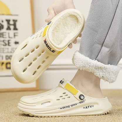 Men Cotton Slippers Winter Warm Furry Clogs Soft Indoor Bedroom Cotton Shoes EVA Fluff Slides Casual Comfortable Plush