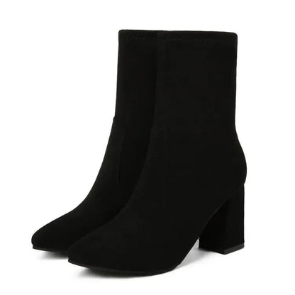 Thick Heel Women Short Boots Fashion Slimming Ankle Booties classic Style Autumn Winter Female Pointed Toe Women Boots D64