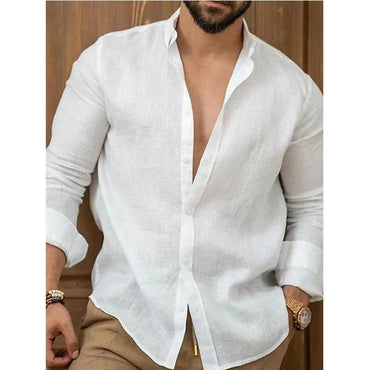 Men's Solid Cotton Linen Long Sleeve Shirt Youth Slim Fit Lapel Tops Casual Handsome Luxury Stylish Shirts & Blouses