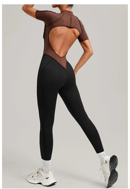 Women's New Yoga Jumpsuits with Contrasting Splicing Beauty Back Slim Fit One-piece Workout Gym Outdoor Sports Fitness Bodysuits