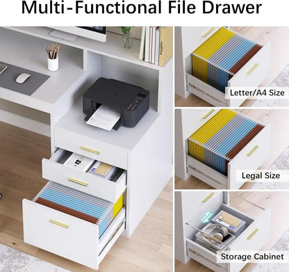 Computer Desk with 3 Drawer & Storage Shelves, Home Office Desk with File Drawer & Cabinet