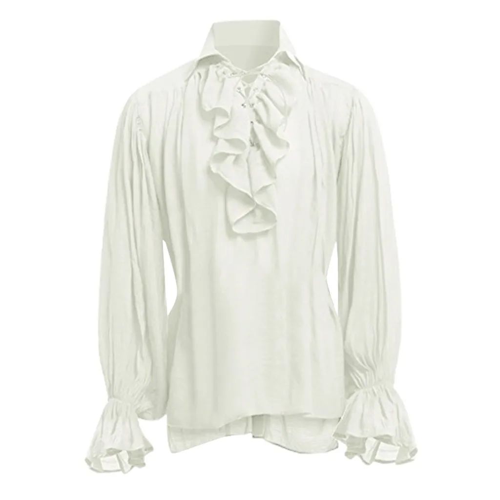 Medieval Men's Retro Performance Shirt with Belt And Puffy Sleeves Cross-Border New Style Male Fashion Historical Costume