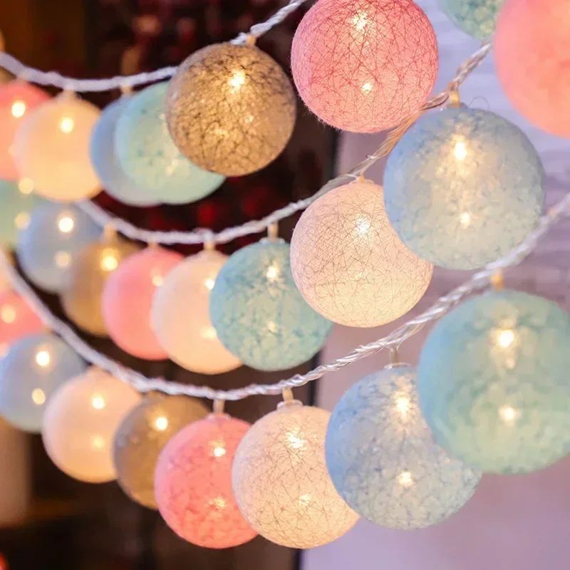10/20LED Cotton Balls String Lights Battery Powered Fairy Garland Lighting Strings Holiday Wedding Party Decoration Birthday