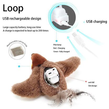Hot Cat Brinquedos Interativos Pássaro Elétrico de Catnip (com Catnip) Cães Gatos Brinquedo de Pelúcia Ranger Ativado por Toque Pet Recarregável via USB