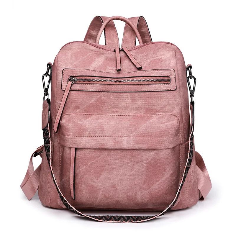 Women's Waterproof and Anti-theft PU Leather Large Capacity Retro Travel College Style Laptop Backpack Shoulder Bag Handbag