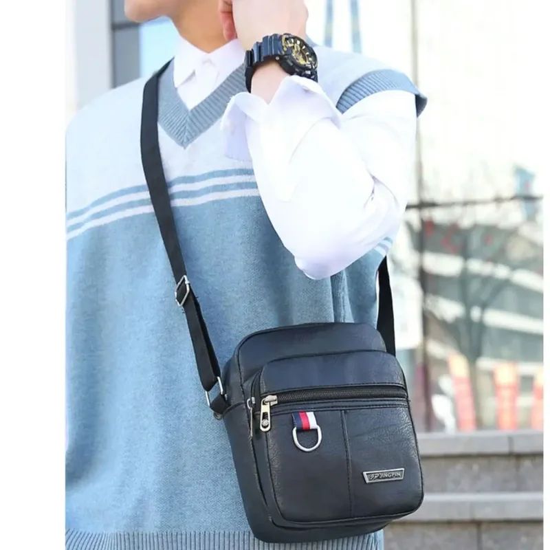 Crossbody Bag Men's High Quality PU Leather Shoulder Bag Large Capacity Chest Bag Fashion Casual Solid Color Crossbody Bag