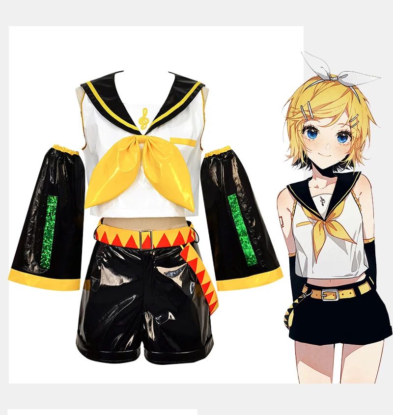 Just Saiyan2025  Kagaminee Rin/Len Cosplay with Ears Collab Series: Kagaminee Rin Len Cosplay Top Shorts Costumes Cosplay Outfit