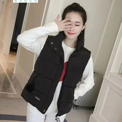 2024 New Autumn Winter Solid Loose Vest Women Down Cotton Vest Female Warm Sleeveless Short Coat Jacket Windproof Warm Waistcoat