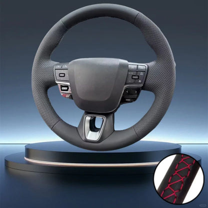 For 9th-generation Toyota Camry and Toyota Avalon Hand-Stitched Black Perforated Microfiber Leather Steering Wheel Cover