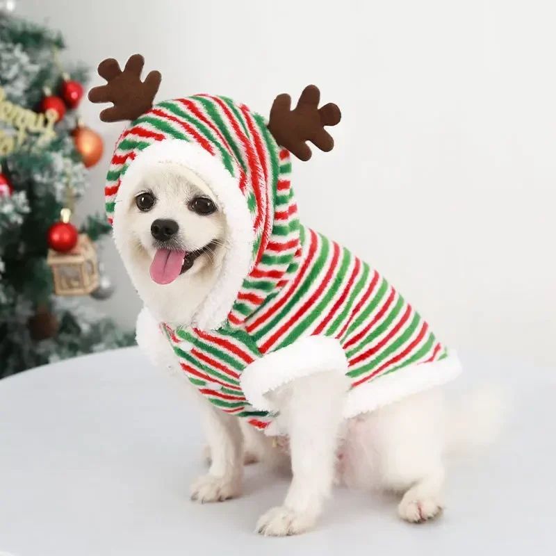 Roupa de Natal para Cães Roupa de Inverno Quente para Cães de Pequeno e Médio Porte Alce Papai Noel Cães Gatos Casaco Moletom Fantasia de Natal para Cães