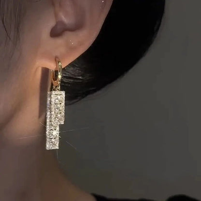 Nova Tendência de Moda Design Exclusivo Elegante e Requintado Brincos Retangulares de Zircônia Para Mulheres Joias Festa de Casamento Presentes Premium