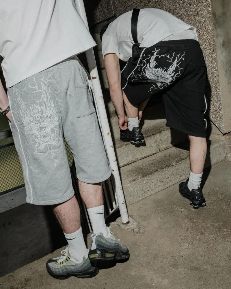 American Hip-hop Dragon Head Striped Casual Loose Shorts Men 2025 High Street Retro Punk Fashion Oversized Straight Pants Women