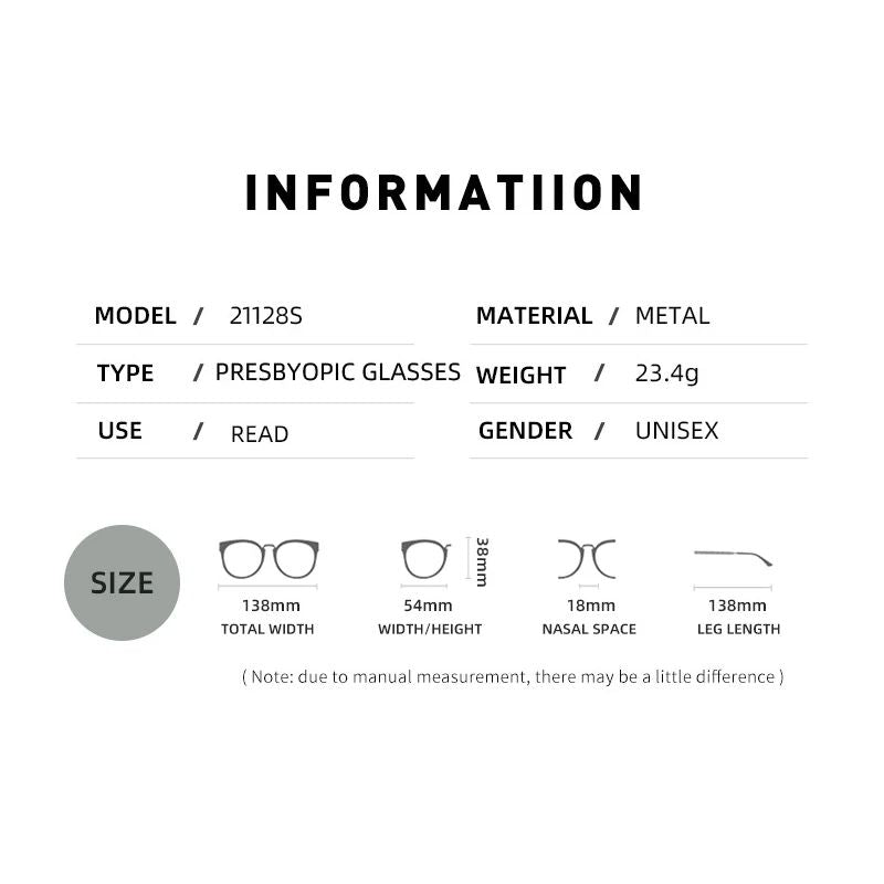 Óculos de Leitura Masculinos Retangulares de Metal com Armação Grande, Hastes Flexíveis, Óculos de Presbiopia para Idosos com Bloqueio de Luz Azul e Proteção para os Olhos