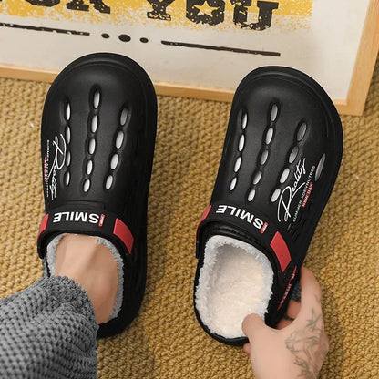 Men Cotton Slippers Winter Warm Furry Clogs Soft Indoor Bedroom Cotton Shoes EVA Fluff Slides Casual Comfortable Plush
