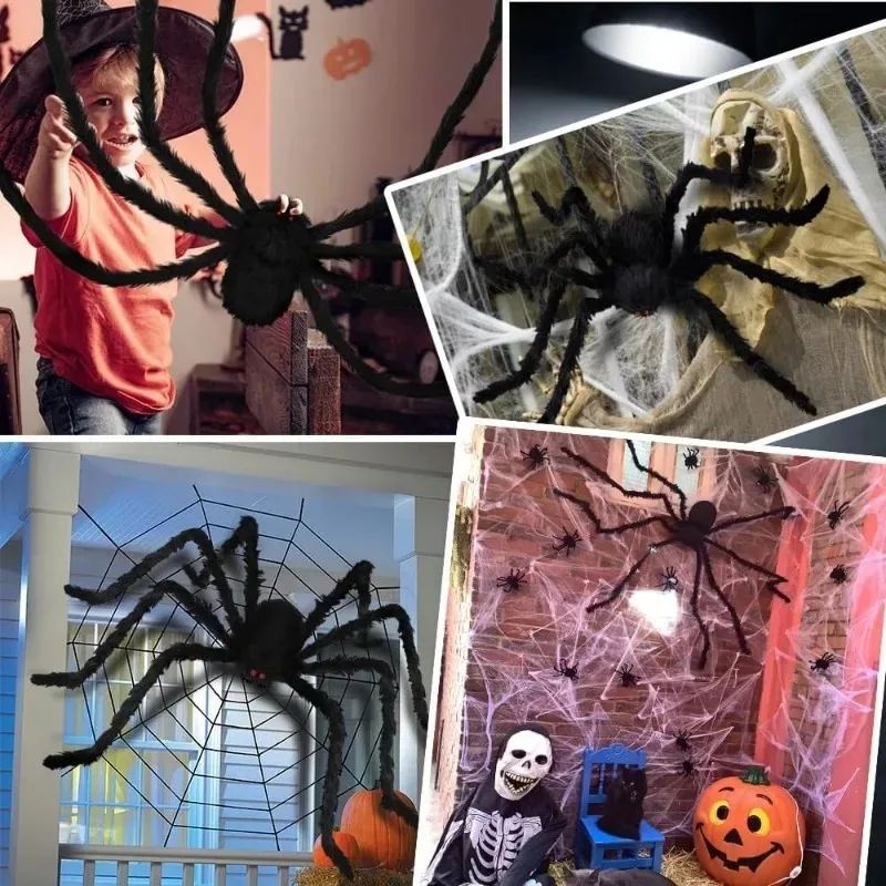 3/2/1pcs Halloween Decor Giant Black Plush Spider Halloween Party Bar Haunted House Horror Props Outdoor Scary Large Spiders