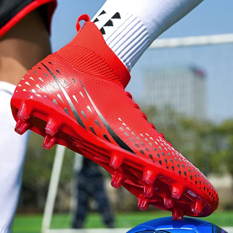 Red Male Football Boots Outdoor Training Football Field Cleats Man Lace-Up Anti-Slip Men’s Soccer Shoes Society botas de futbol