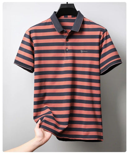 Personalized Striped Color Blocked Men's Short Sleeved Polo Shirt Fashion Brand Exquisite Embossed Summer Casual Collar T-shirt