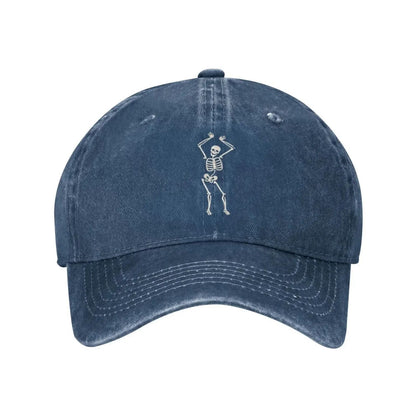 Dancing Skeleton Blue Vintage Adjustable Washed Cotton Trucker Hat Black Fitted Baseball Ball Cap for Men Women Headwear