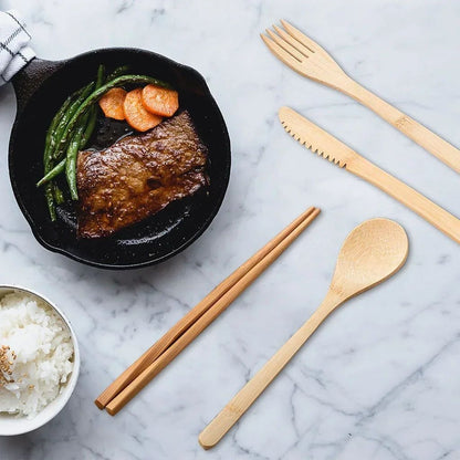 Conjunto Portátil de Talheres Reutilizáveis de Bambu Garfo Faca Colher de Madeira com Estojo de Viagem Utensílios de Cozinha Ecológicos