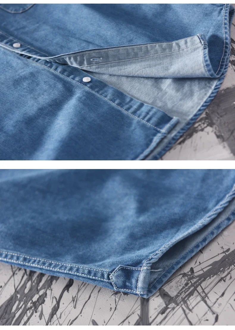 100% Cotton Autumn New Long-sleeved Denim Shirt Men Fashion Casual High Street Male Clothes Top Classic Light Blue Black Gray