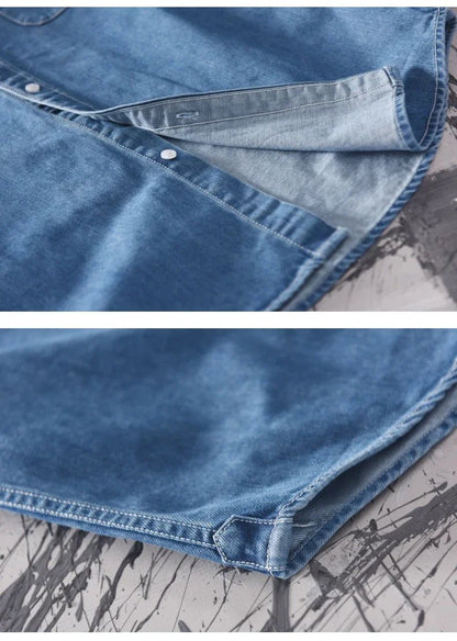 100% Cotton Autumn New Long-sleeved Denim Shirt Men Fashion Casual High Street Male Clothes Top Classic Light Blue Black Gray
