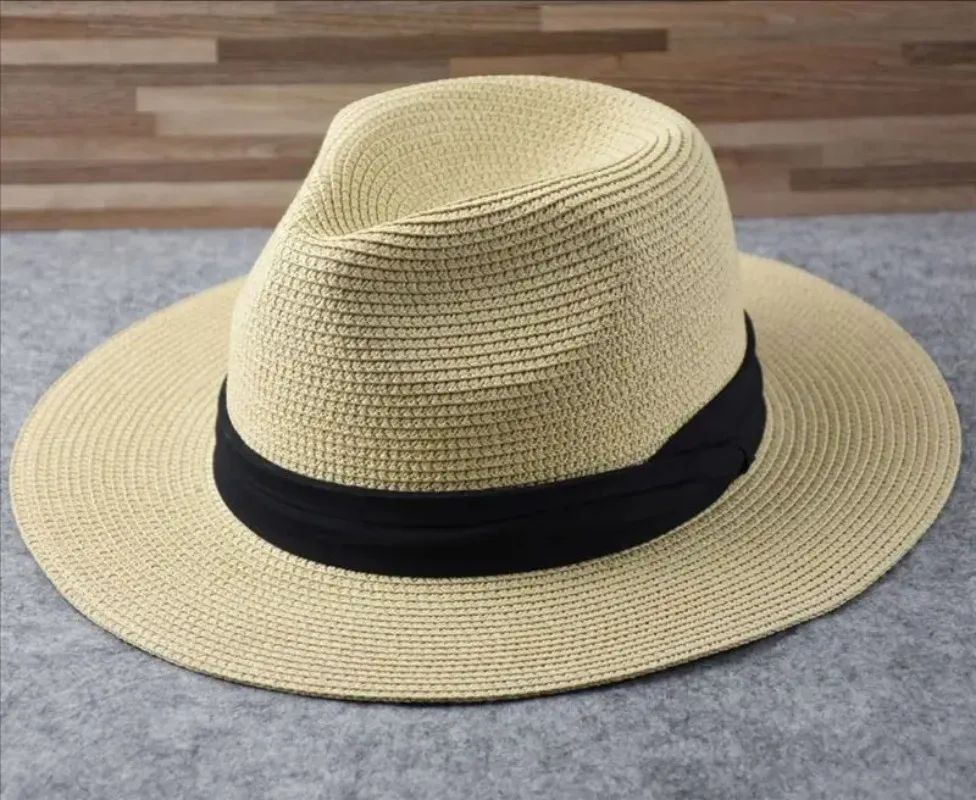 Chapéus de Sol Grandes Oversize para Homens Mulheres Praia Panamá Aba Larga Chapéu de Palha Senhora Chapéus de Sol de Verão Plus Size Chapéu Fedora 55-57cm 58-60cm