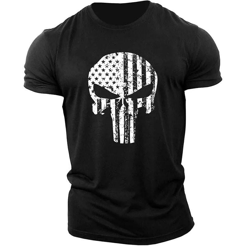 Men's 2022 Skull 3D Printing T-Shirt Men's Casual Sports T-Shirt Short Sleeve Summer New Quick Dry Tough Guy Army Green Top 6XL