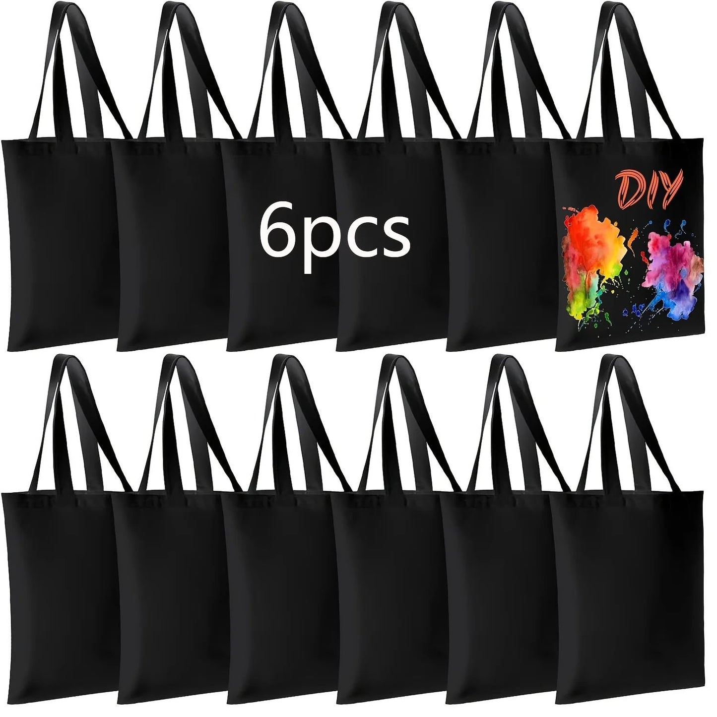 Pacote com 6 Sacolas Reutilizáveis em Branco para DIY - Laváveis, Ideais para Projetos de Transferência de Calor/Sublimação, Compras e Afazeres