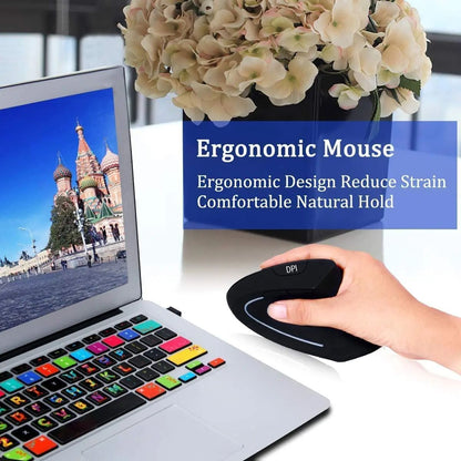 Mouse Sem Fio Ergonômico OUIO, Recarregável, Modo Duplo Bluetooth 5.4 e 2.4GHz, Clique Silencioso, para Laptop/PC/Mac