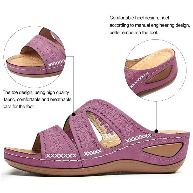 2024 Summer Women Wedge Sandals Premium Orthopedic Open Toe Sandals Vintage Anti-slip Leather Casual Female Platform Retro Shoes