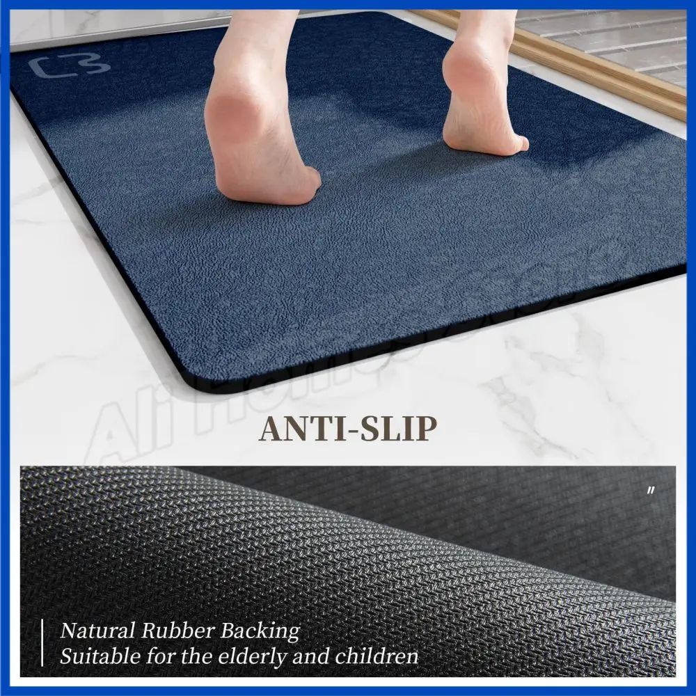 Tapete de Banho de Pedra Diatomácea Tapete de Banho de Terra Diatomácea Super Absorvente Antiderrapante 3,5MM de Espessura Tapete de Banho para Chão de Banheira