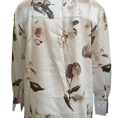 Elegant Intellectual Women's Satin Floral Print Shirt | Soft & Smooth V-Neck Long-Sleeve Button Formal Top for Spring