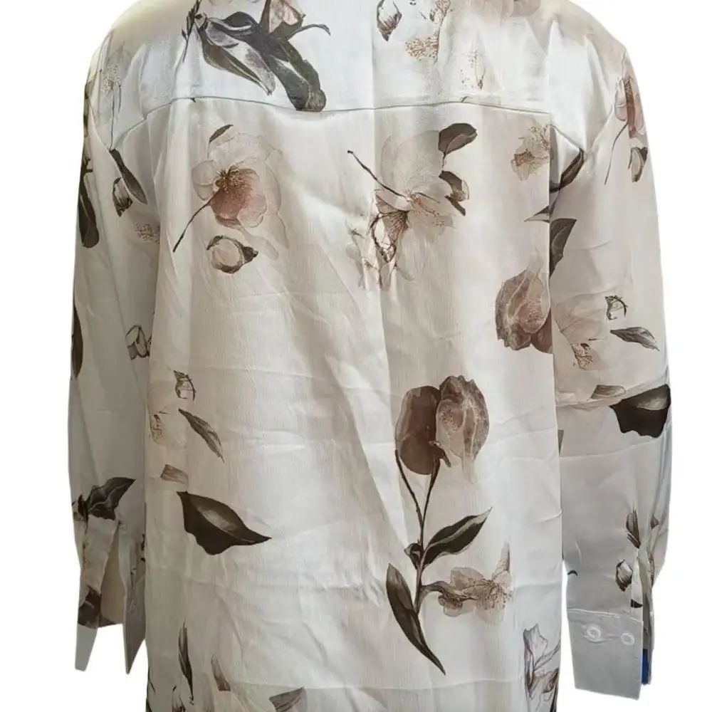 Elegant Intellectual Women's Satin Floral Print Shirt | Soft & Smooth V-Neck Long-Sleeve Button Formal Top for Spring