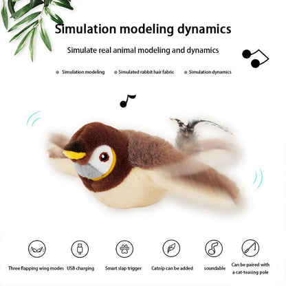 Hot Cat Interactive Toys Catnip Electric Pat Bird (com Catnip) Cães Gatos Brinquedo de Pelúcia Sonoro Ativado por Toque para Pets Recarregável USB