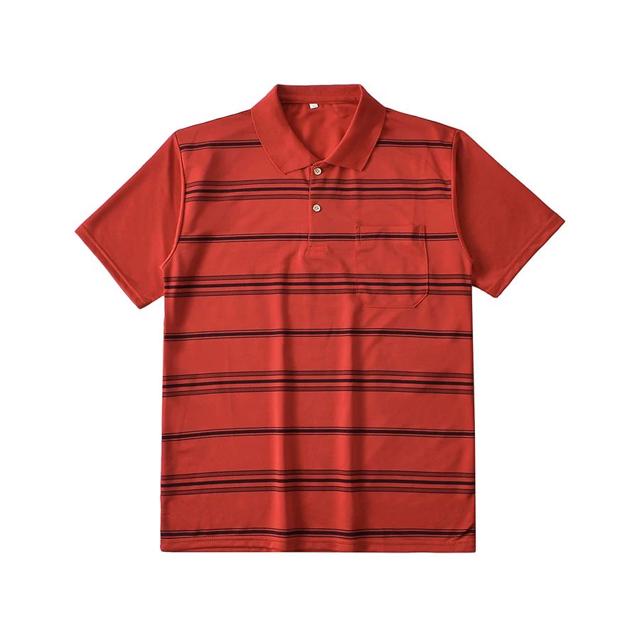 Men's Polo Shirt Button Up Polos Business Casual Lapel Short Sleeve T Shirt Summer Regular Fit Red Black Polo Stripe Shirts