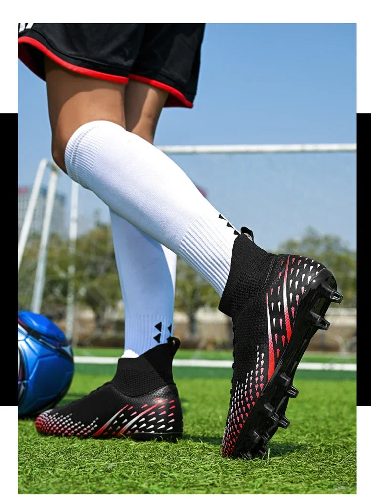 Red Male Football Boots Outdoor Training Football Field Cleats Man Lace-Up Anti-Slip Men’s Soccer Shoes Society botas de futbol