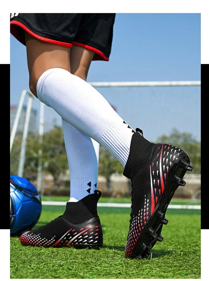 Red Male Football Boots Outdoor Training Football Field Cleats Man Lace-Up Anti-Slip Men’s Soccer Shoes Society botas de futbol